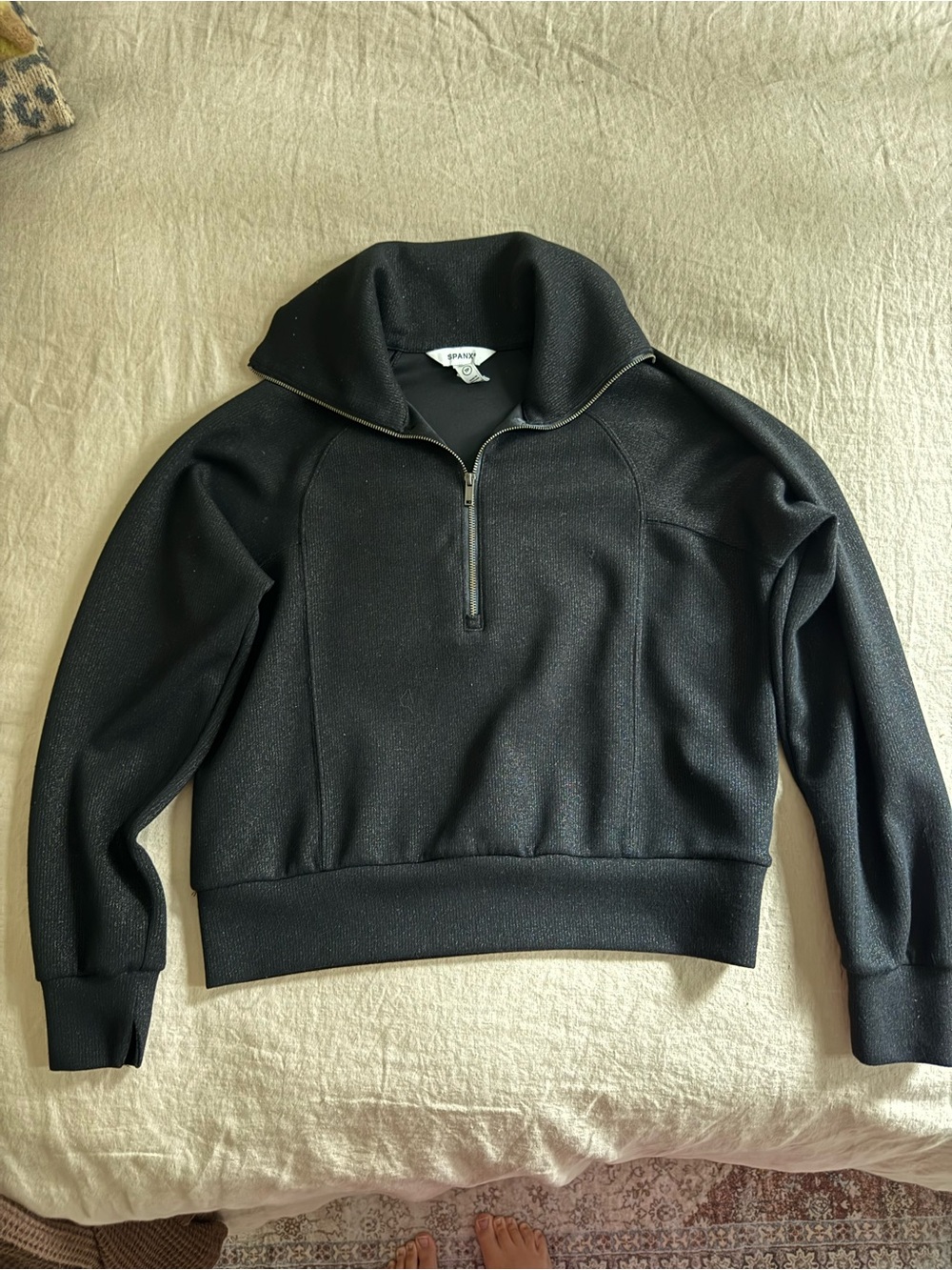 SPANX Black Half-Zip Funnel Neck Sweater